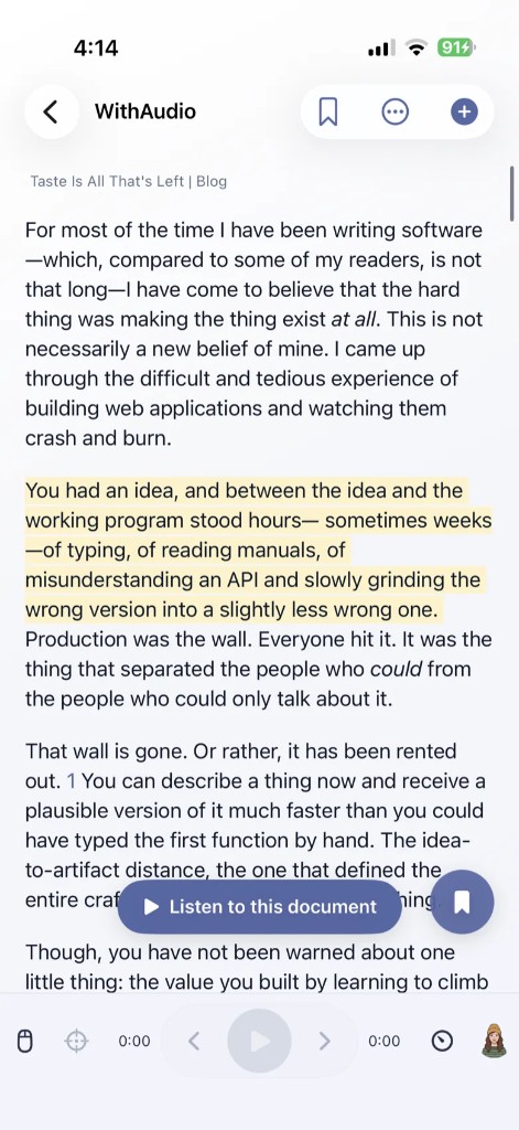Reading view with a Listen to this document button