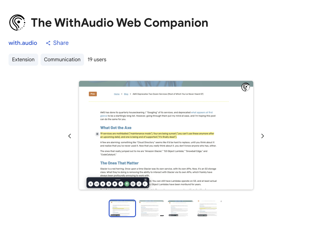 WithAudio Chrome Extension