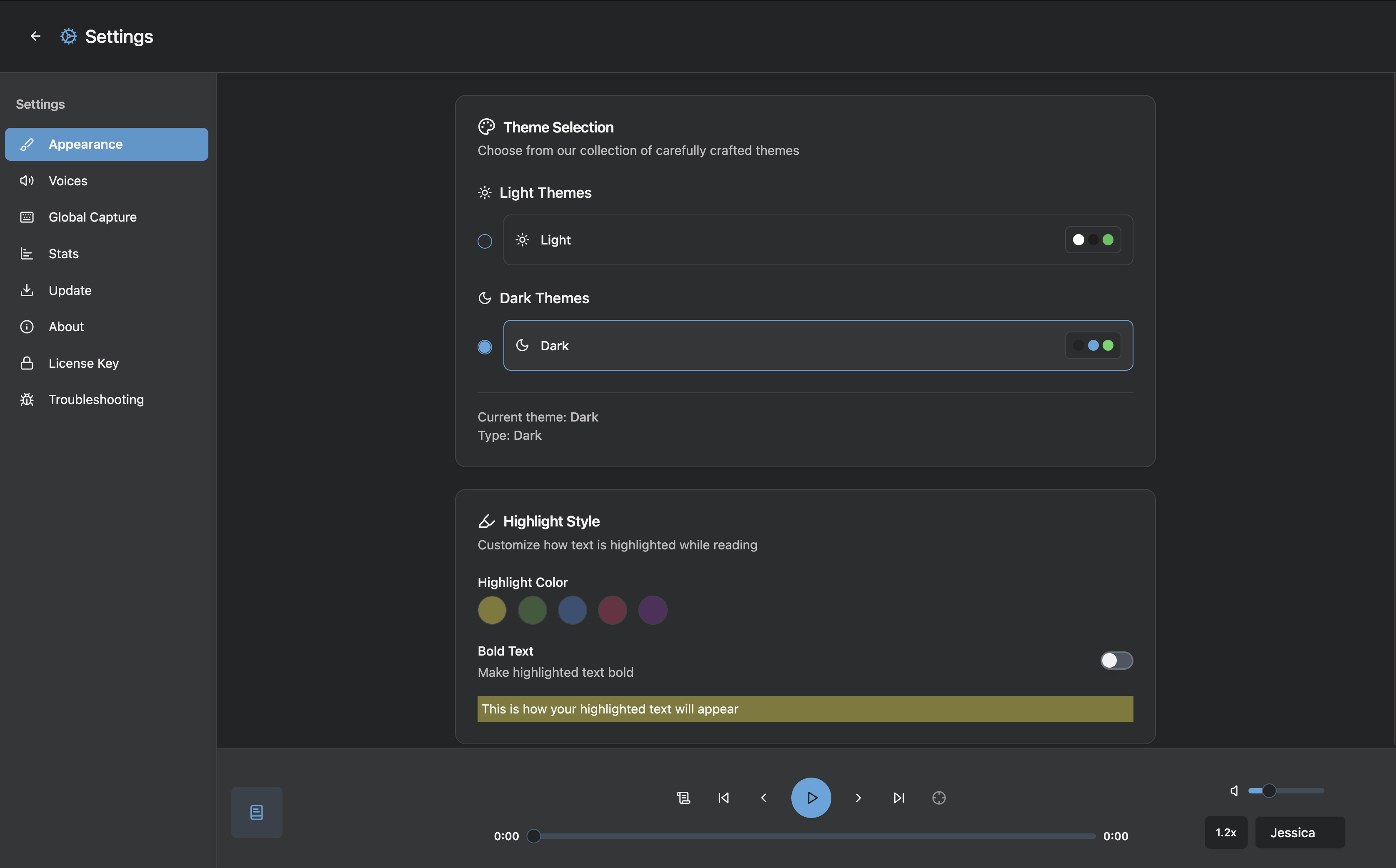 WithAudio's new dark theme with improved contrast and elegant design
